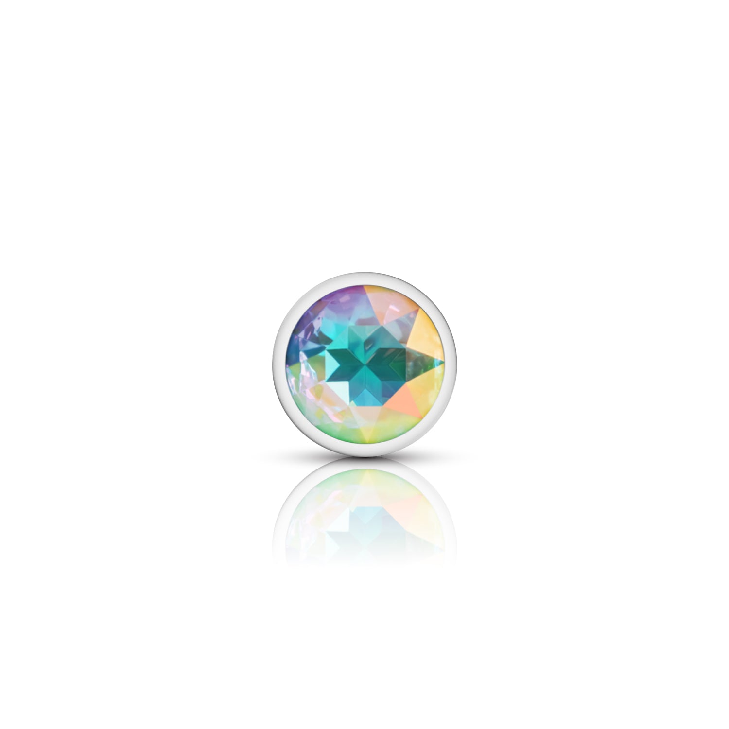 Cheeky Charms Medium Silver Metal Anal Plug with Clear Iridescent Gemstone