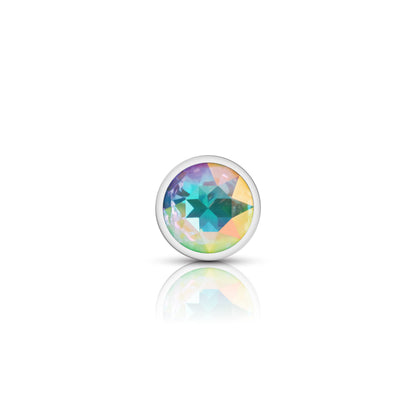 Cheeky Charms Medium Silver Metal Anal Plug with Clear Iridescent Gemstone