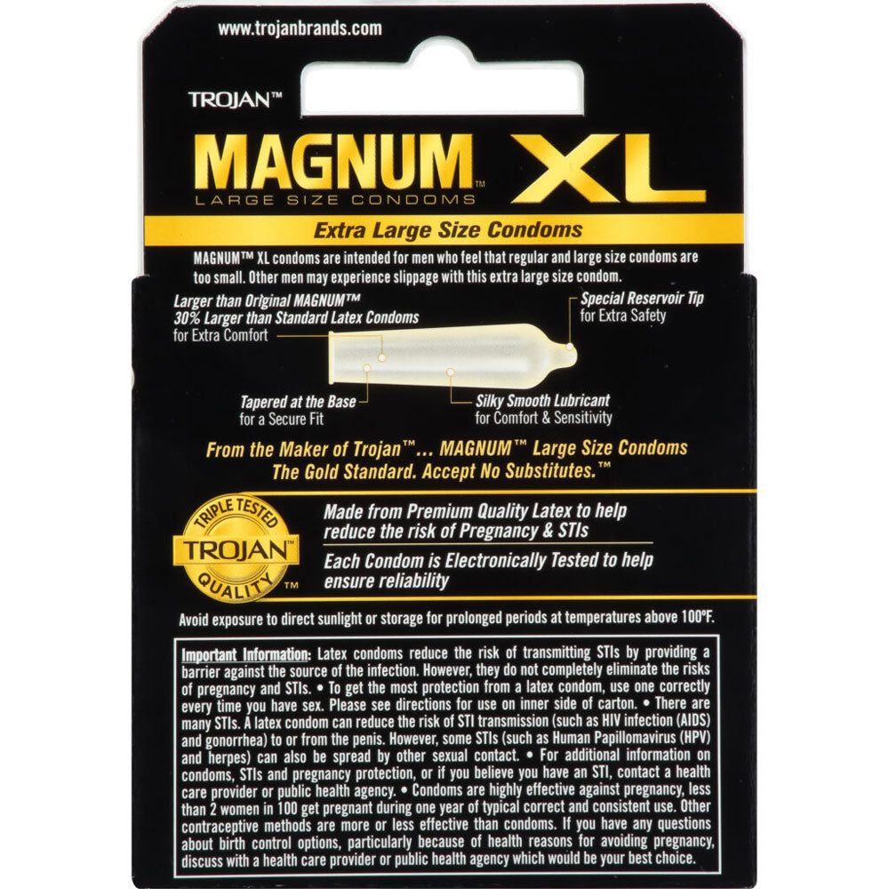 Trojan Magnum XL Condoms - Extra Large Size for Secure Fit - 3 Pack