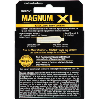 Trojan Magnum XL Condoms - Extra Large Size for Secure Fit - 3 Pack