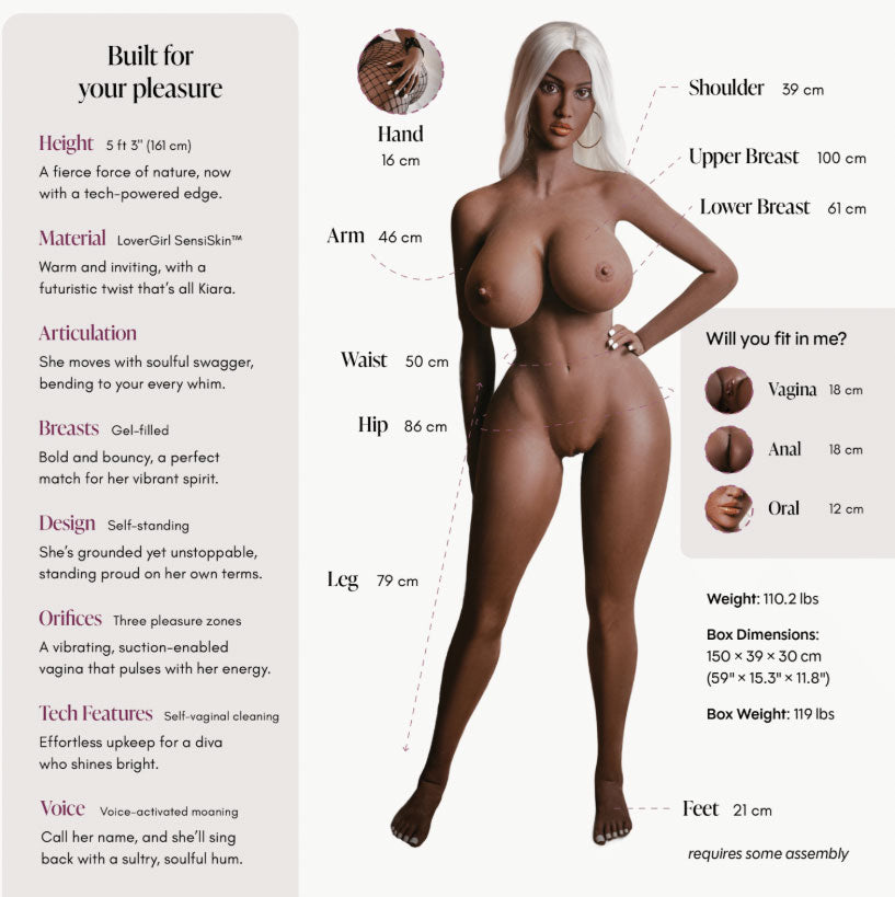 Doll Kiara Powered Chocolate 5ft 3" Realistic Doll with Vibrating Features