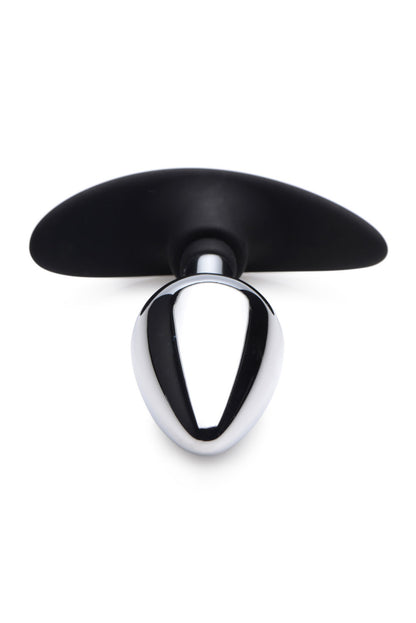 XR Brands Dark Invader Medium Metal and Silicone Anal Plug - Silver