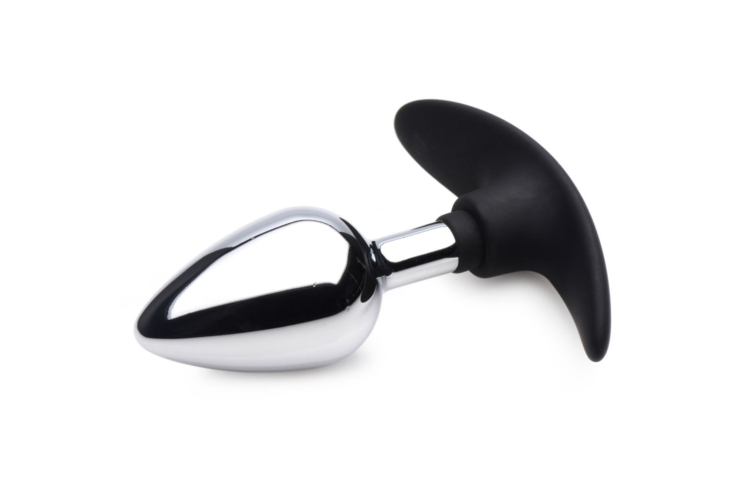 XR Brands Dark Invader Medium Metal and Silicone Anal Plug - Silver