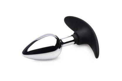 XR Brands Dark Invader Medium Metal and Silicone Anal Plug - Silver