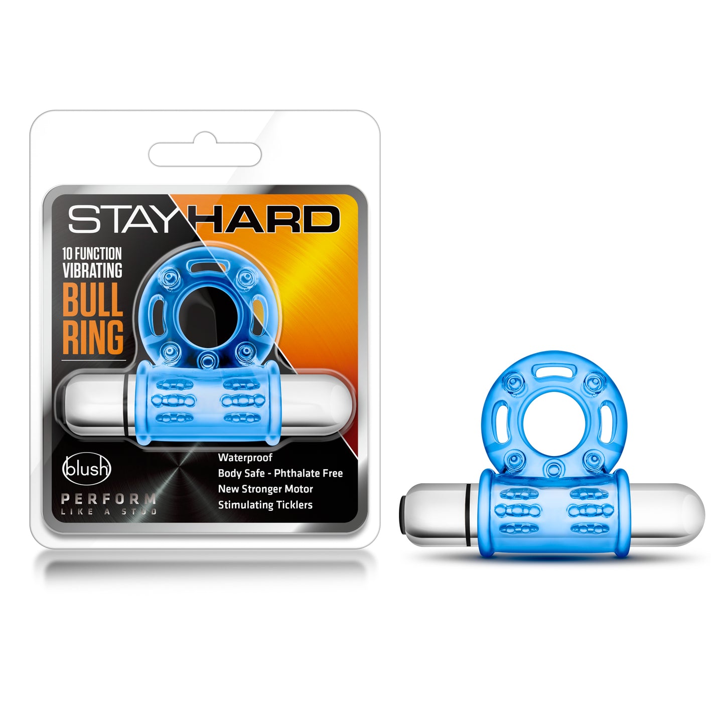Blush Stay Hard 10 Function Vibrating Bull Ring - Blue