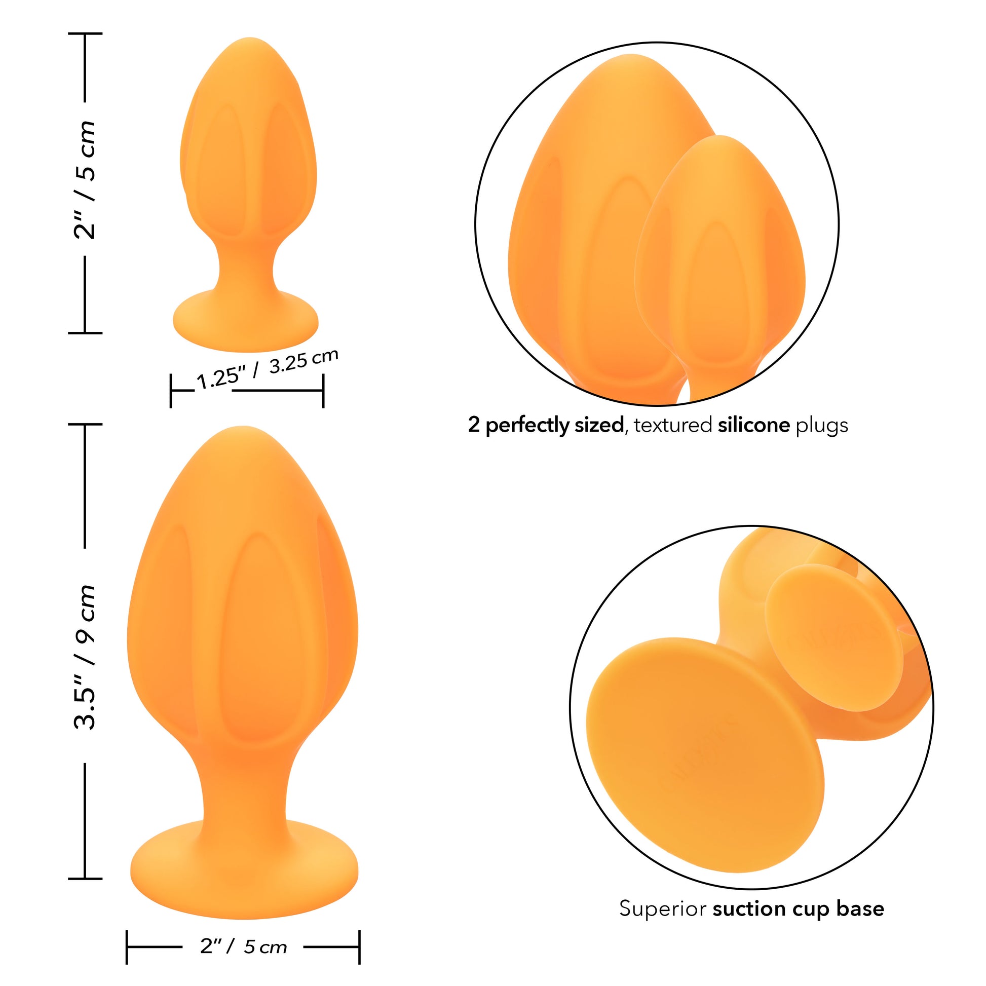 CalExotics Cheeky Anal Plug Set – Waterproof Silicone – Orange