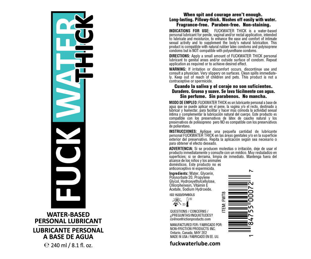 Fuck Water Thick 8oz Water-Based Lubricant – Clear