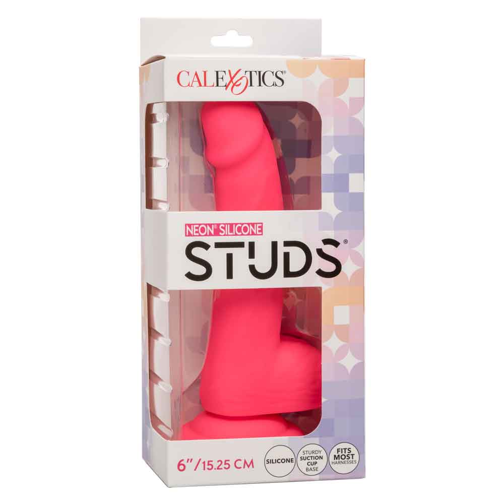 CalExotics Neon Silicone Studs 6 Inch - Pink - Waterproof with Suction Cup Base