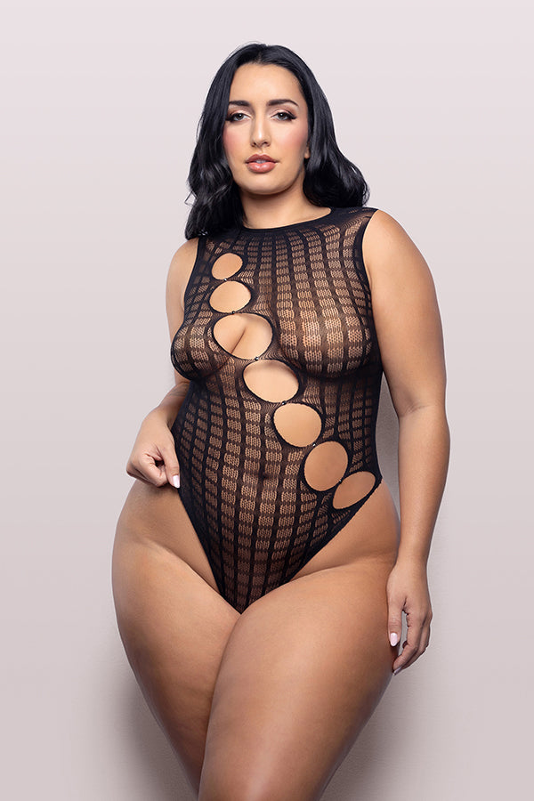 Fantasy Lingerie Latest Obsession Teddy - Curvy Size - Black with Rhinestone Accents