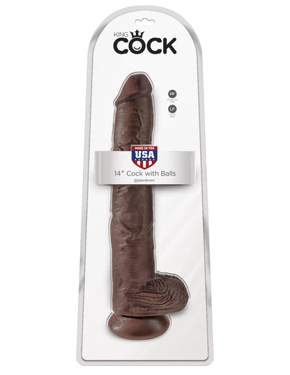 King Cock 14 Inch Cock With Balls - Realistic Brown Dildo with Suction Cup
