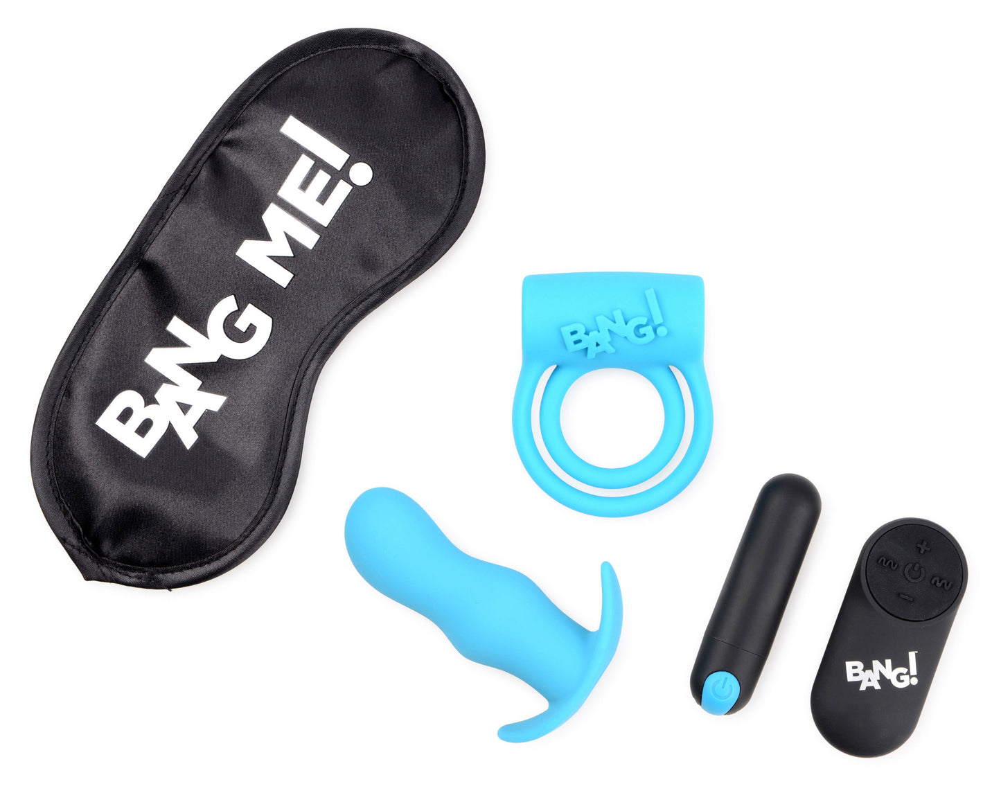 Bang Duo Blast Kit by XR Brands – Blue – Cock Ring and Butt Plug Combo with Vibrating Bullet