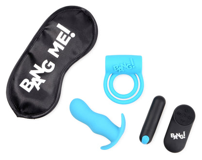 Bang Duo Blast Kit by XR Brands – Blue – Cock Ring and Butt Plug Combo with Vibrating Bullet
