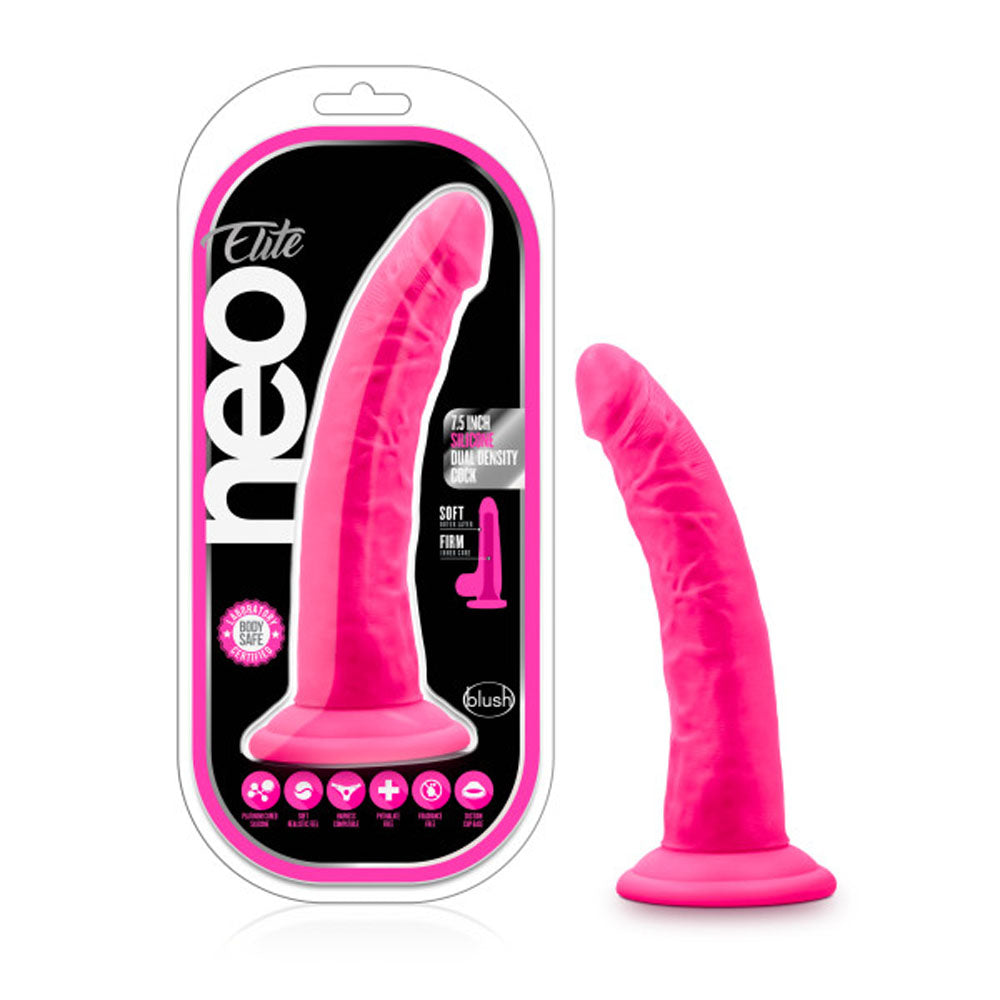 Blush Neo Elite 7.5 Inch Silicone Dual Density Cock - Neon Pink