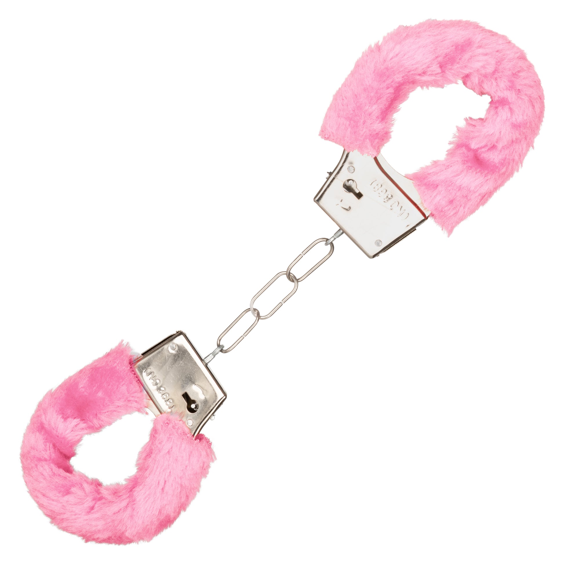 CalExotics Playful Furry Cuffs - Pink Metal Faux Fur Handcuffs with Safety Release