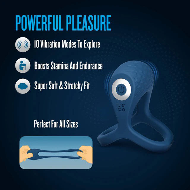 Performance Plus Dual Flex Pro Cock Ring and Ball Strap with 10 Vibration Modes - Blue