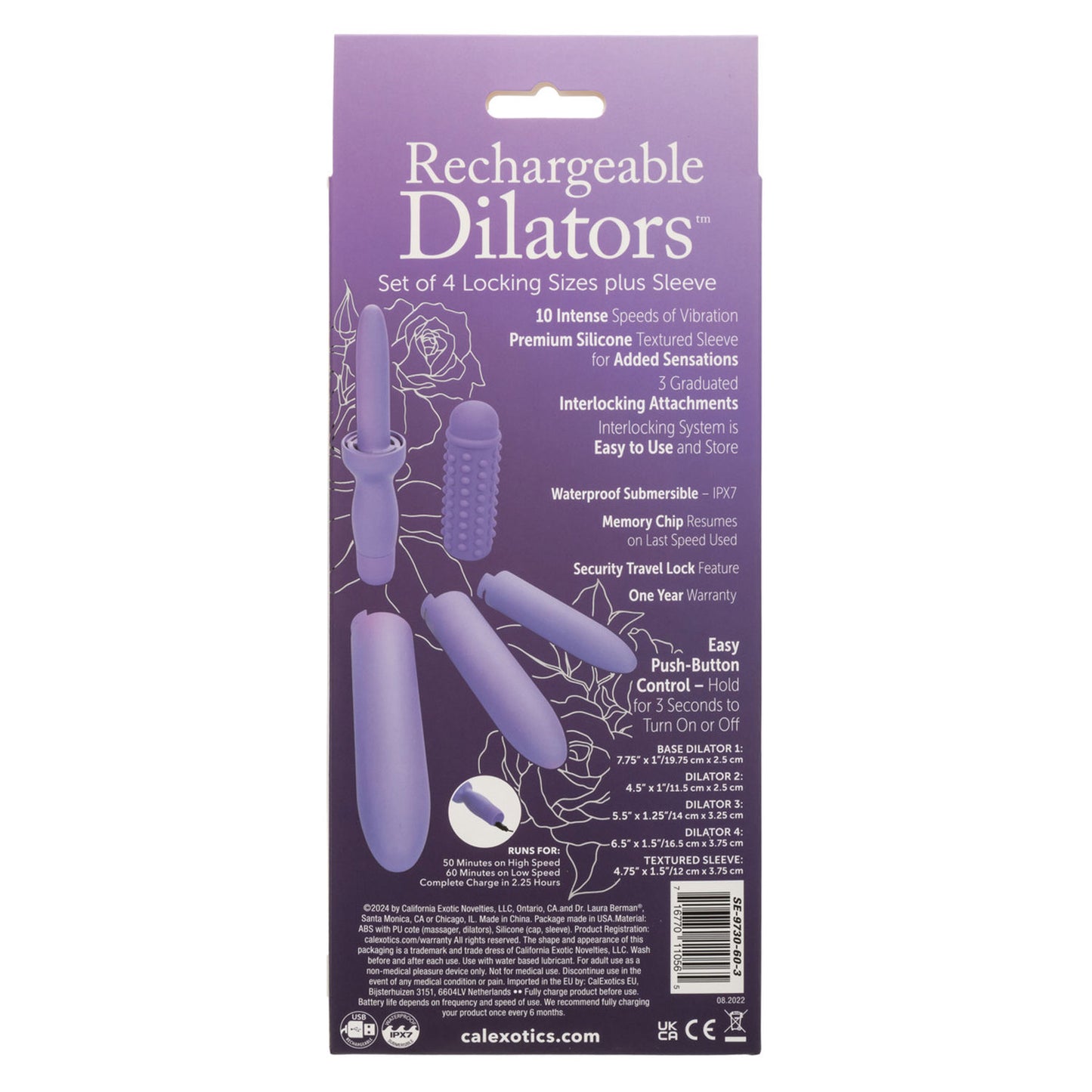 Dr. Laura Berman Rechargeable Dilators Set of 4 Locking Sizes with Sleeve – Purple