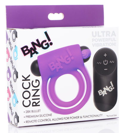 Bang Silicone Cock Ring and Bullet with Remote Control – Purple