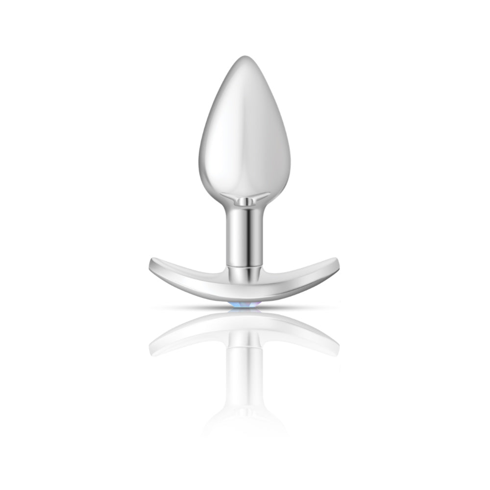 Cheeky Charms Silver Anchor Buttplug Kit with Interchangeable Gemstone Bases – Clear Iridescent/Teal