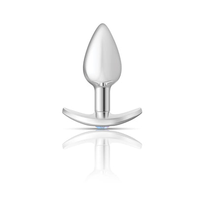 Cheeky Charms Silver Anchor Buttplug Kit with Interchangeable Gemstone Bases – Clear Iridescent/Teal