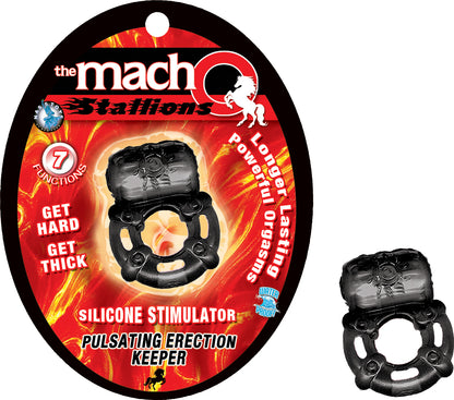 Macho Stallions Pulsating Erection Keeper - Multi-Function Silicone Device - Black