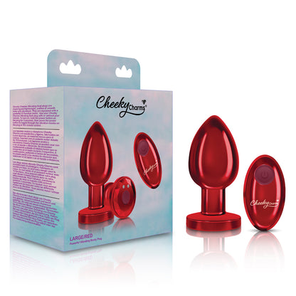 Cheeky Charms - Rechargeable Vibrating Metal Butt Plug With Remote Control - Red - Large