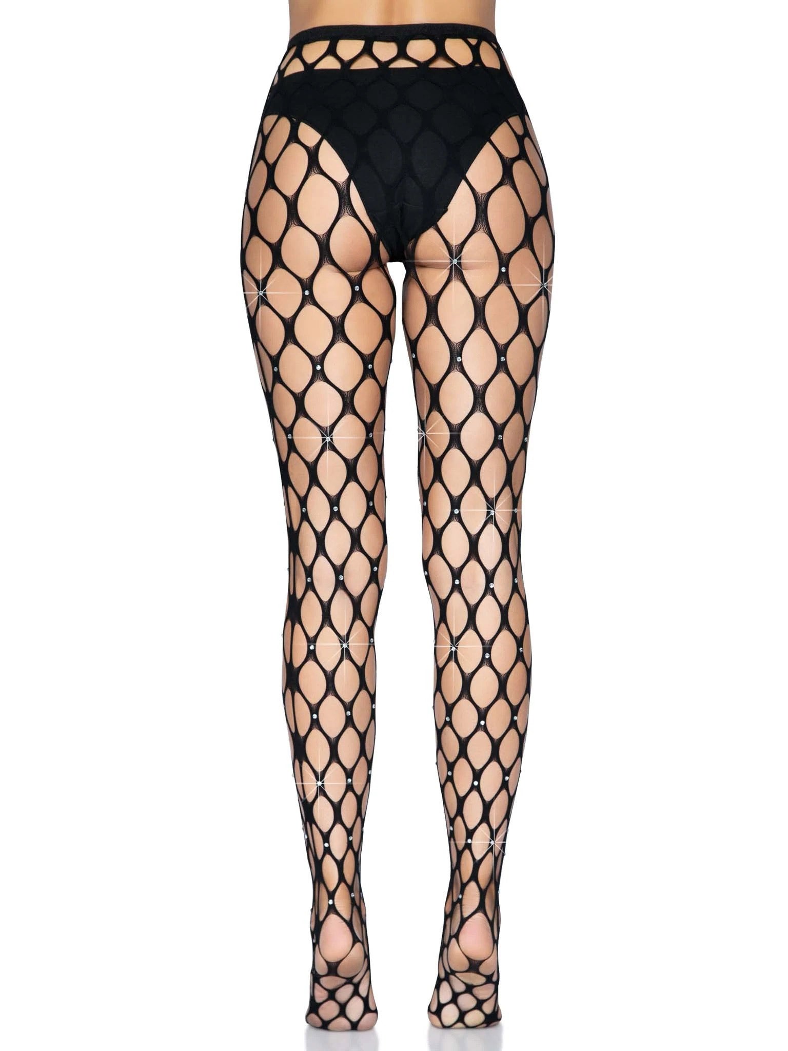 Leg Avenue Rhinestone Jumbo Pothole Net Tights - Black - One Size