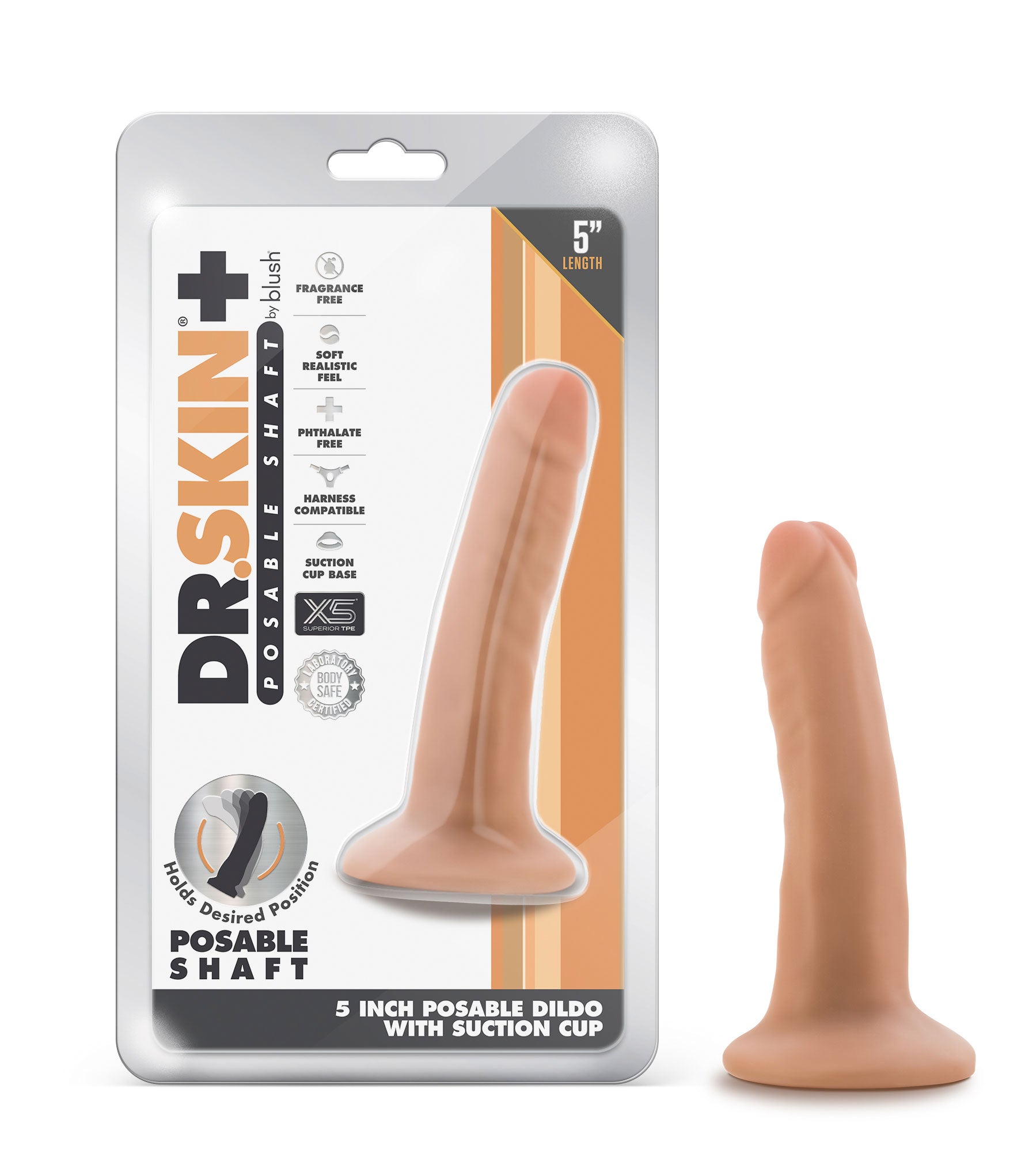 Dr. Skin Plus 5 Inch Posable Dildo - Vanilla - Realistic Design with Suction Cup Base