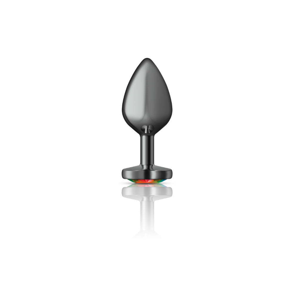 Cheeky Charms Rainbow Heart Gunmetal Metal Anal Plug – Medium