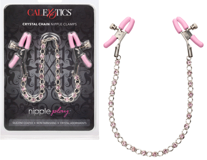 CalExotics Nipple Play Crystal Chain Nipple Clamps - Pink - Adjustable Sensation Toys