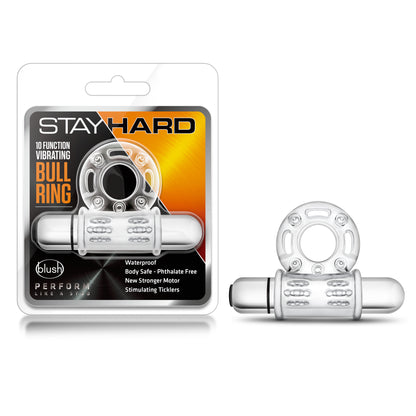 Blush Stay Hard 10 Function Vibrating Bull Ring - Clear