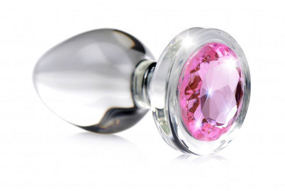 XR Brands Pink Gem Glass Anal Plug - Small - Temperature Play Friendly