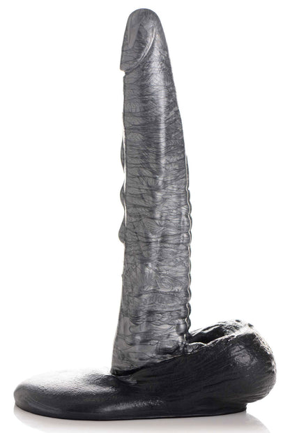 XR Brands Gargoyle Rock Hard Silicone Dildo - Textured Shaft with Suction Cup Base - Silver