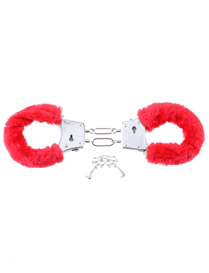 Pipedream Beginner's Furry Cuffs - Red - Velvety Soft Restraints
