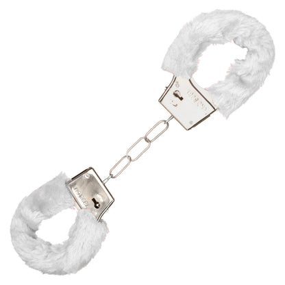 CalExotics Playful Furry Cuffs - Metal Handcuffs with Safety Release - White
