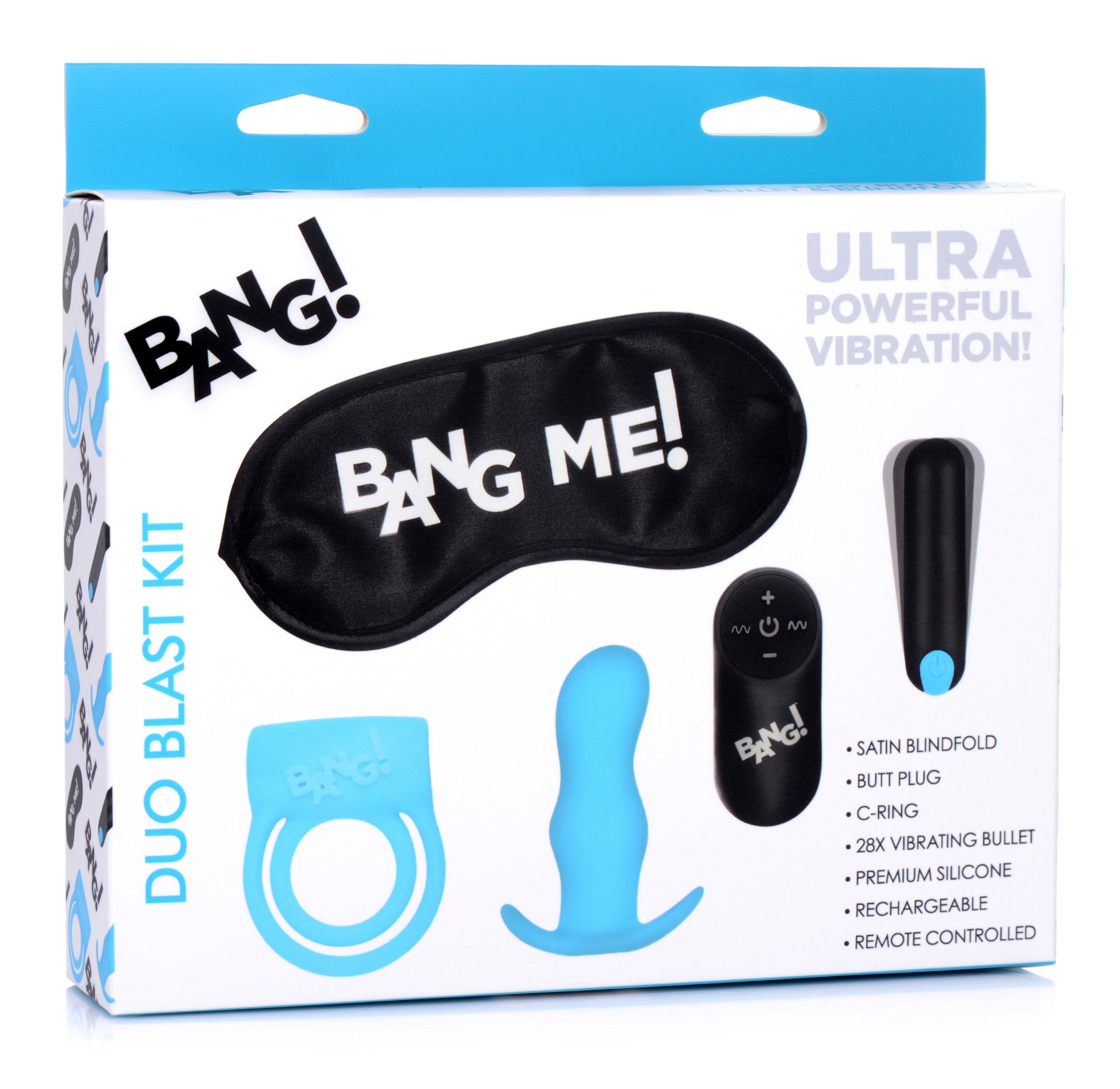 Bang Duo Blast Kit by XR Brands – Blue – Cock Ring and Butt Plug Combo with Vibrating Bullet