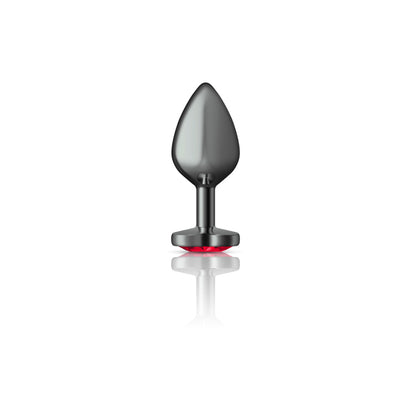 Cheeky Charms Deep Red Heart Gem Gunmetal Medium Anal Plug - Tapered Design