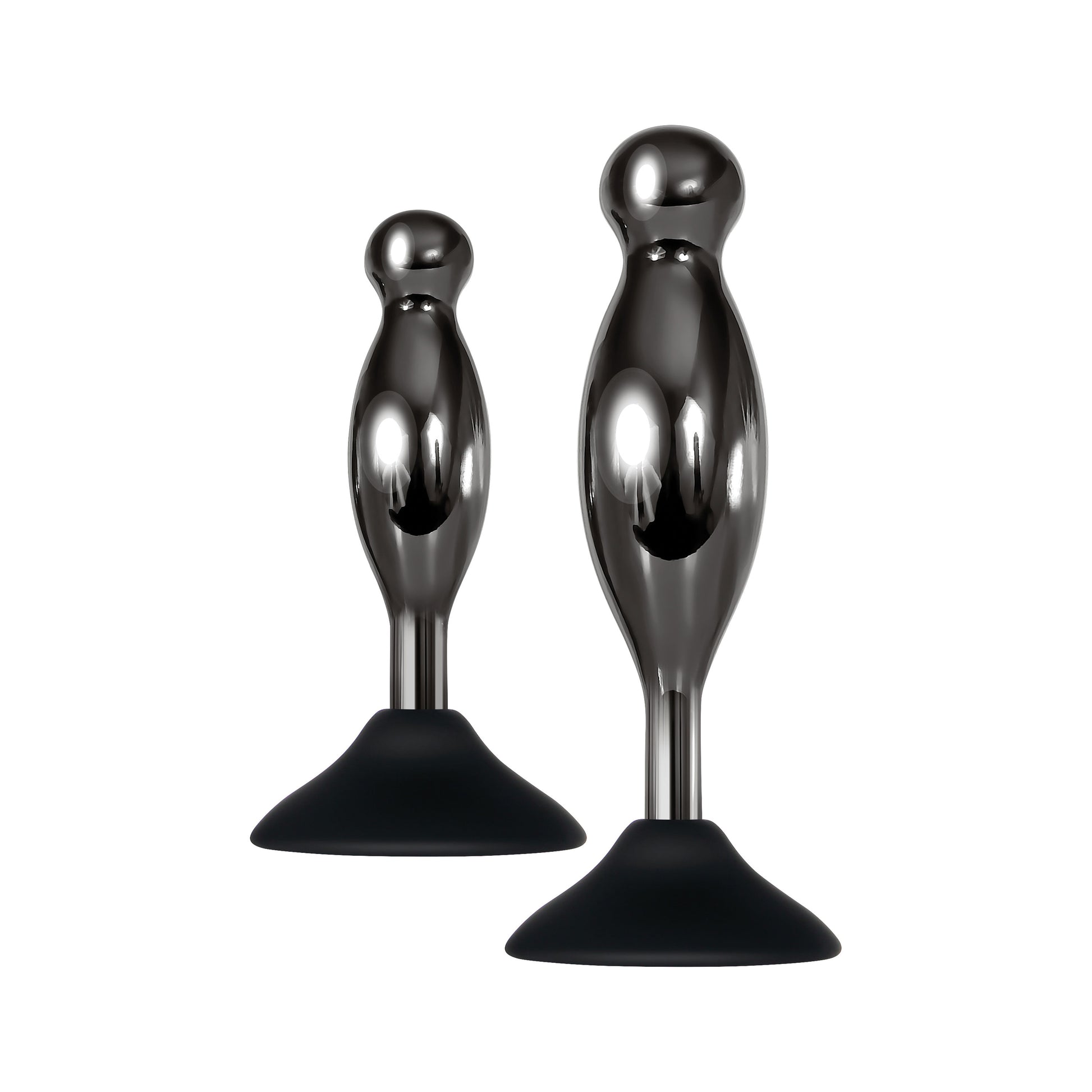 Evolved Novelties Joy Sticks 2-Piece Hands-Free Anal Plug Set - Black Chrome