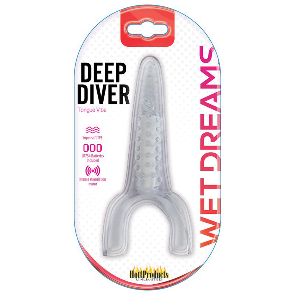 Hott Products Deep Diver Tongue Vibe - Clear - Multi-Speed Vibrating Tongue Device