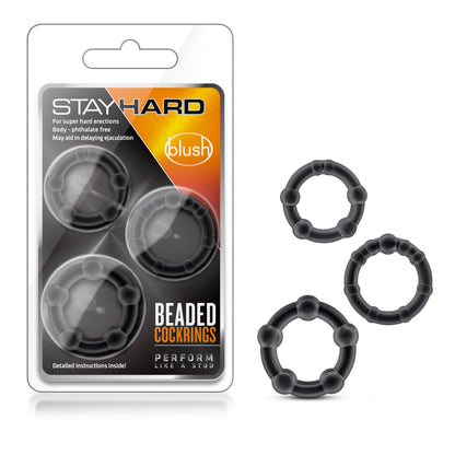 Blush Stay Hard Beaded Cock Rings – 3 Pack – Black