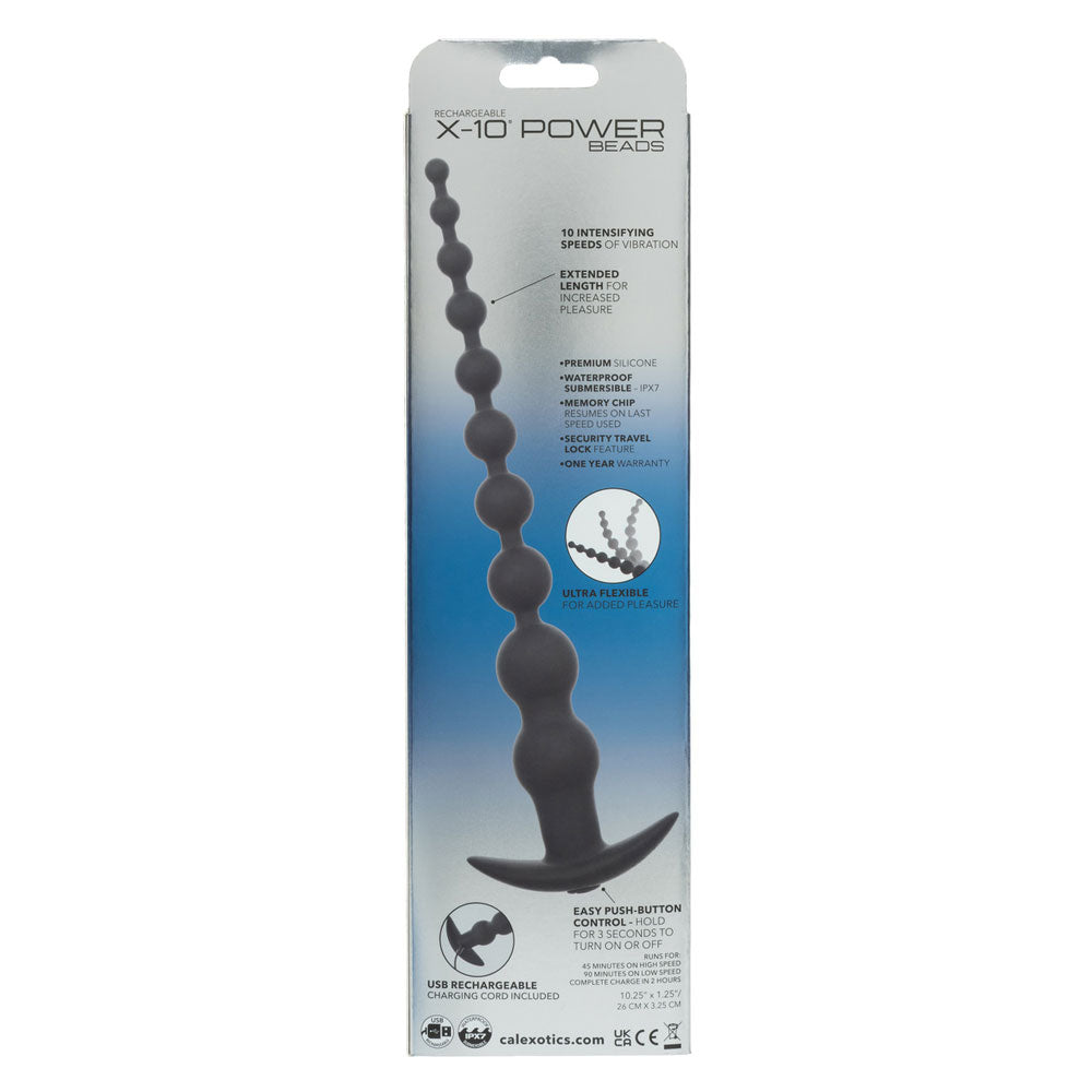 CalExotics Rechargeable X-10 Power Beads – Black – Anal Beads with 10 Vibration Speeds