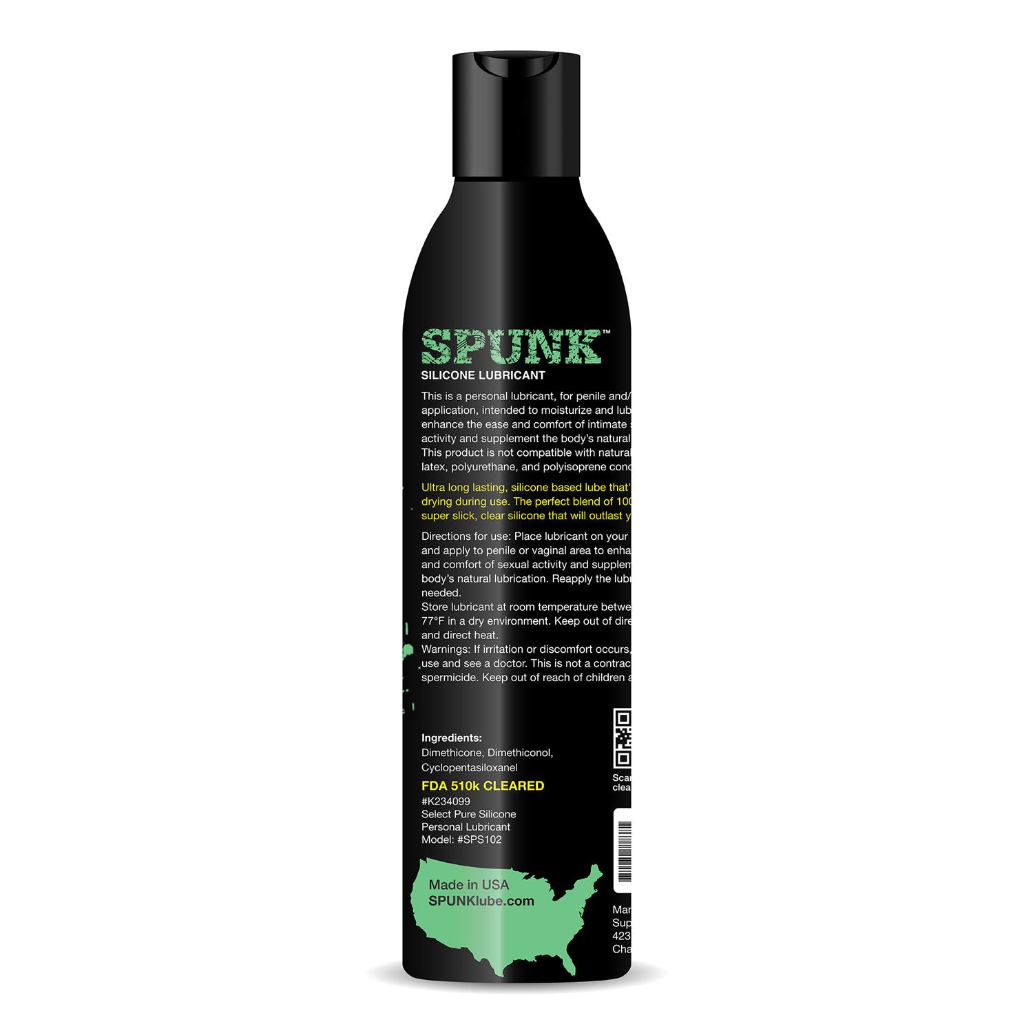 Spunk Lube Pure Silicone 4 Fl Oz – Silicone-Based Personal Lubricant