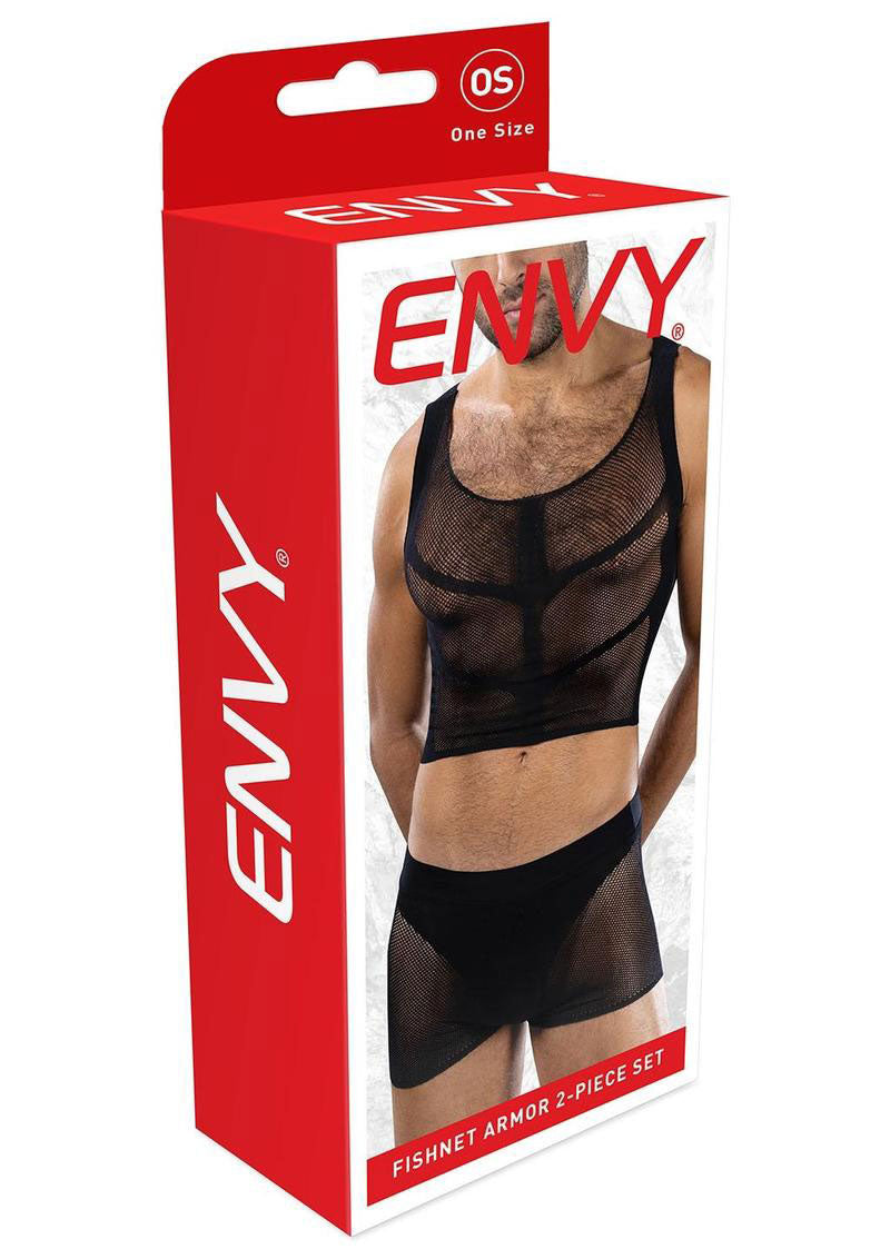 Envy Menswear Armor 2 Piece Set - Sheer Mesh Crop Top and Shorts - Black