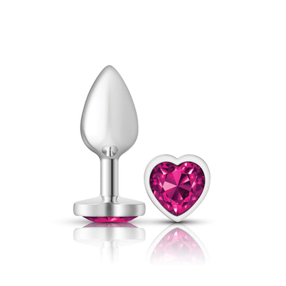 Cheeky Charms Small Silver Metal Anal Plug with Bright Pink Heart Gem