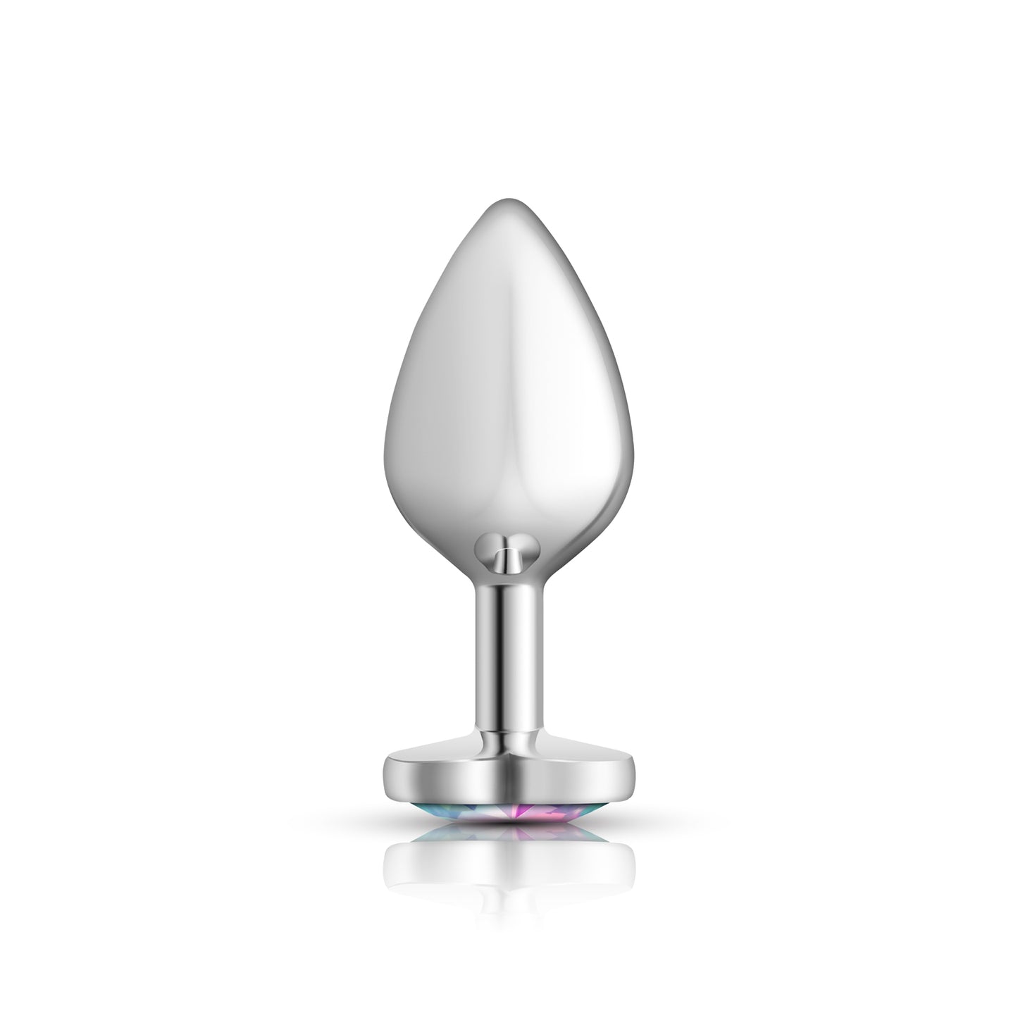 Cheeky Charms Medium Silver Metal Anal Plug with Clear Iridescent Gemstone