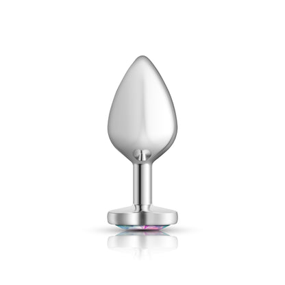 Cheeky Charms Medium Silver Metal Anal Plug with Clear Iridescent Gemstone