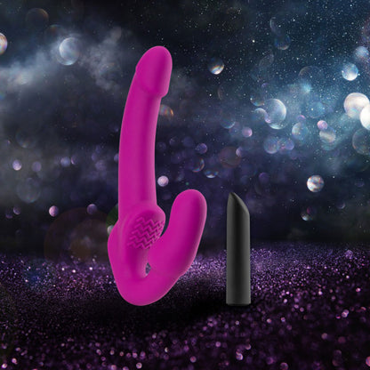 Temptasia Estella Strapless Silicone Dildo with Vibrating Bullet - Pink