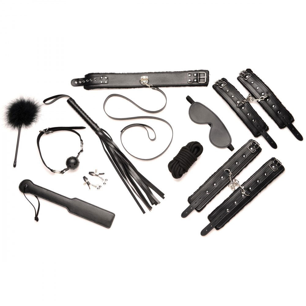 XR Brands Hook Up 10 Piece Plush Bondage Set - Black