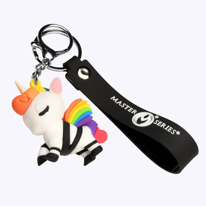 XR Brands Bondage Unicorn Keychain – White with Rainbow Mane