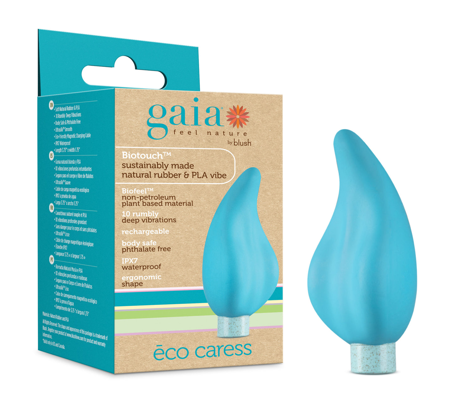 Gaia Eco Caress - Rechargeable Vibrator with 10 Vibrating Modes - Aqua