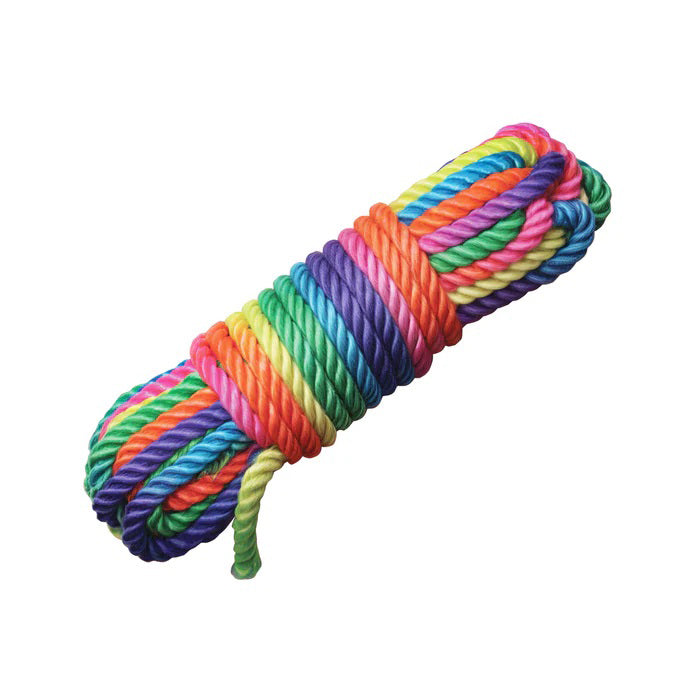 XR Brands Rainbow Rope - 16ft Bondage Rope - Twisted Coreless Design - Vibrant Rainbow Color